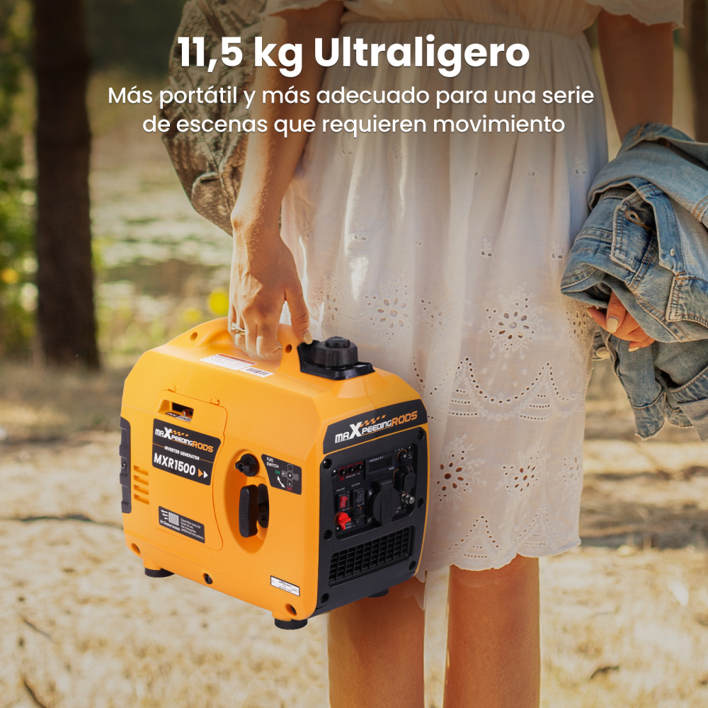 1200W Generador inversor portátil 11.5kg Silenciar gasolina 230V 2XUSB